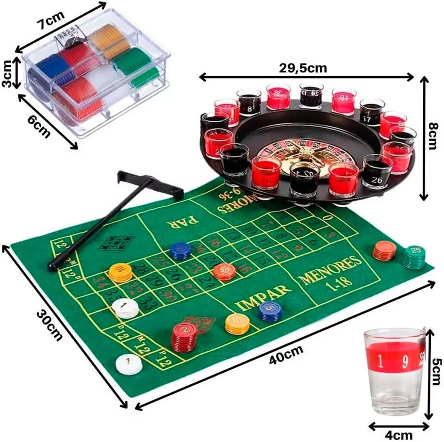 Jogo Roleta Cassino Drink Shot com Tapete e Fichas - Unika Games - 2