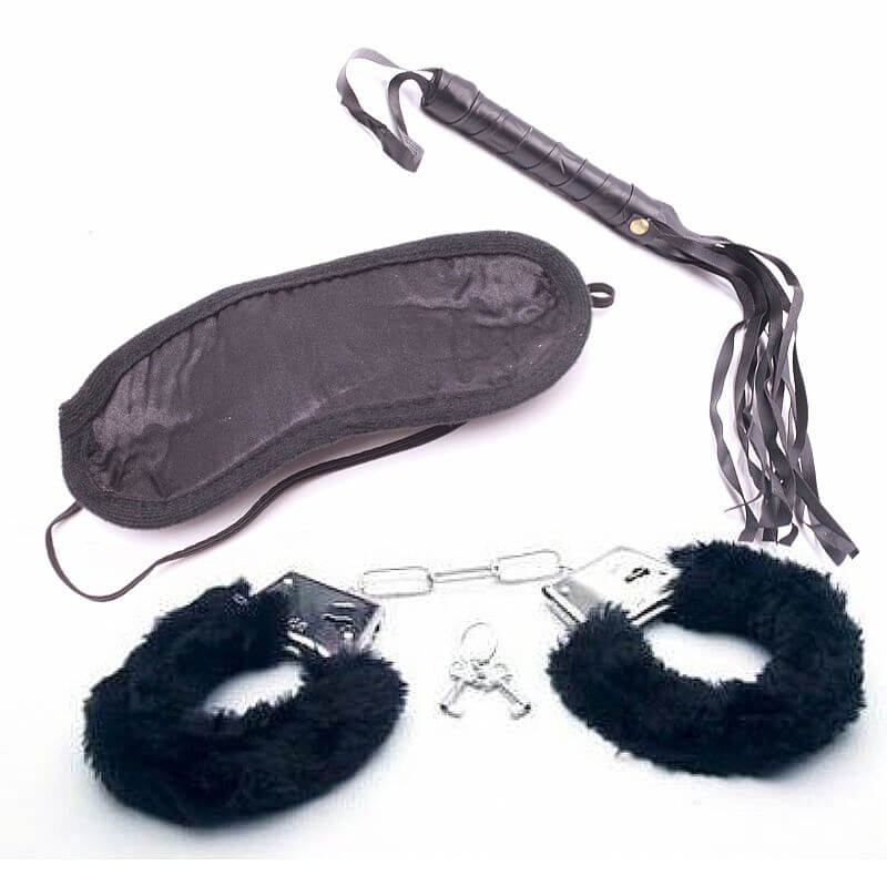 Kama Sutra Accessories - Kit Bondage com Algema, Venda e Chicote de Couro Sintético - 4