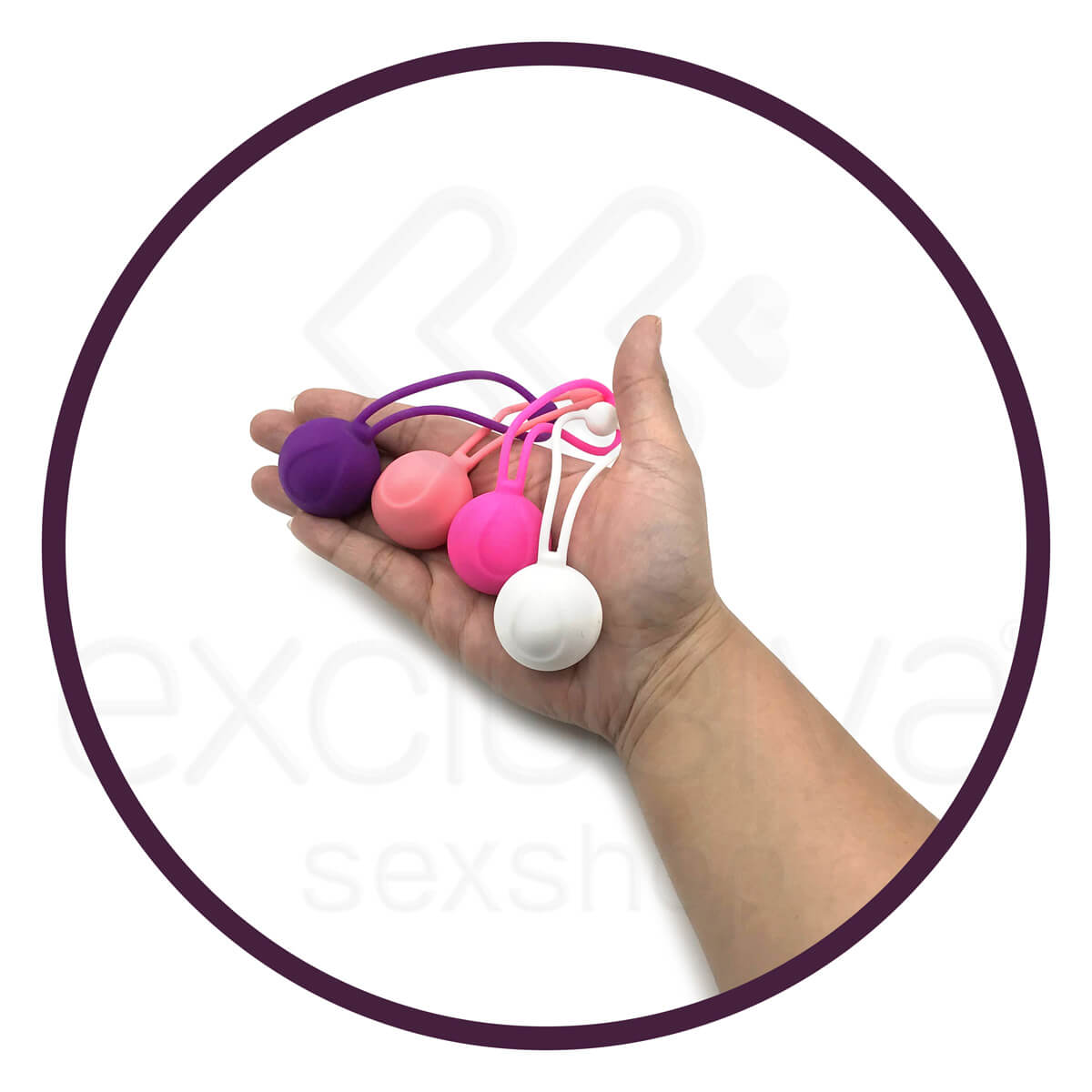 Kit com Bolas para Pompoar em Silicone, Alça de Segurança e 5 Pesos Variáveis - Kegel Ball - 5