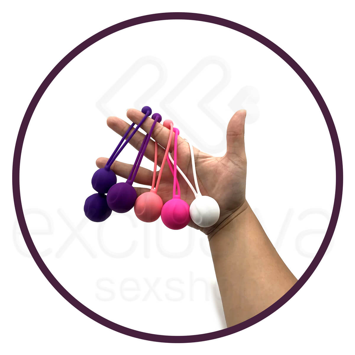 Kit com Bolas para Pompoar em Silicone, Alça de Segurança e 5 Pesos Variáveis - Kegel Ball - 6