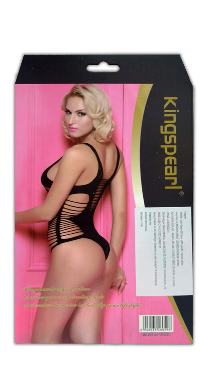 Kingspearl - Body com Recortes e Decote em "V" com Detalhe Trançado | Cor: Preto - 2