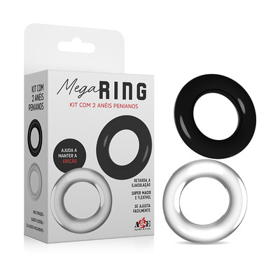 Foto 1 do produto Kit com 2 Anéis Penianos Ajustáveis em Silicone - Adão & Eva Mega Ring