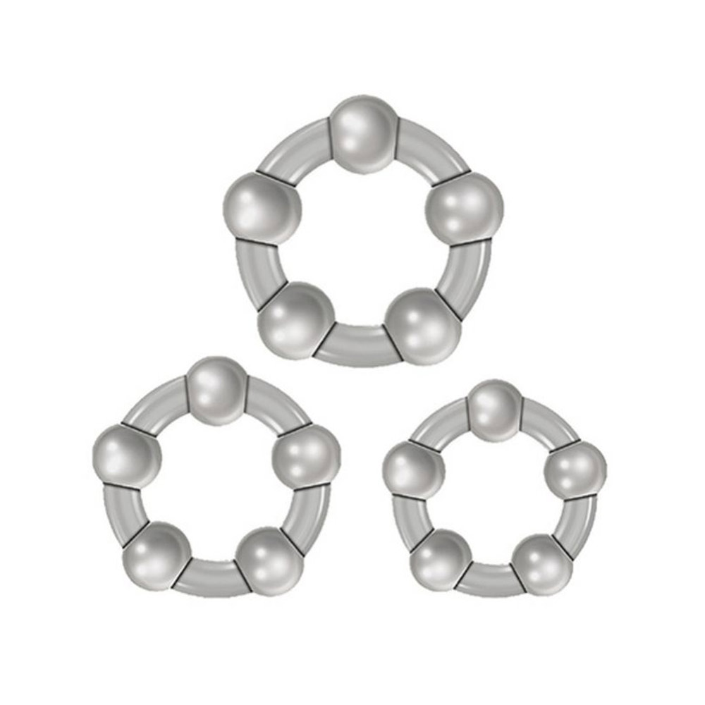 Kit com 3 Anéis Peniano em Silicone Hipoalérgico de Diferentes Tamanhos com Esferas Massageadoras - Zero Tolerance Three Amigos - 5