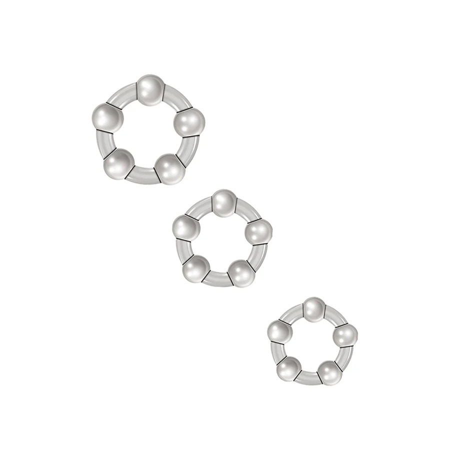 Kit com 3 Anéis Peniano em Silicone Hipoalérgico de Diferentes Tamanhos com Esferas Massageadoras - Zero Tolerance Three Amigos - 3