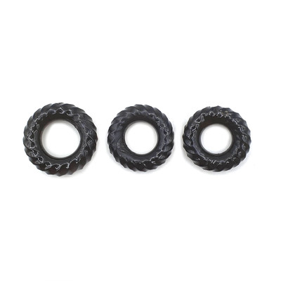 Kit com 3 Anéis Penianos com Textura de Pneu em Diferentes Tamanhos - Cock Rings