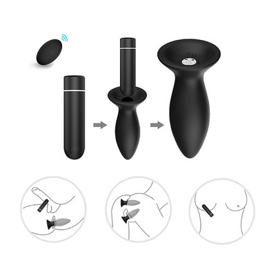 Foto 2 do produto Kit com 3 Plugs Anal e Cápsula Vibratória com 9 Modos de Vibração, Recarregável e Controle Remoto - S-Hande Roar RCT