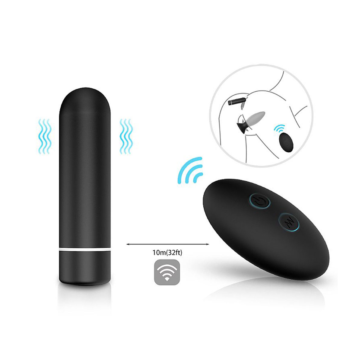 Kit com 3 Plugs Anal e Cápsula Vibratória com 9 Modos de Vibração, Recarregável e Controle Remoto - S-Hande Roar RCT - 3