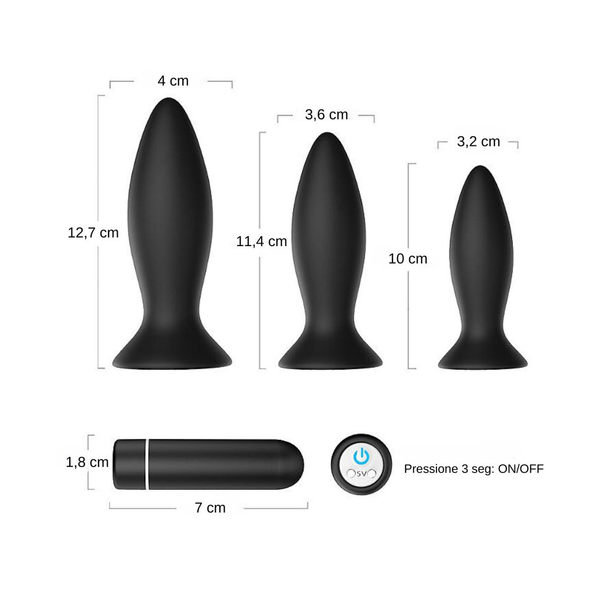 Kit com 3 Plugs Anal e Cápsula Vibratória com 9 Modos de Vibração, Recarregável e Controle Remoto - S-Hande Roar RCT - 5