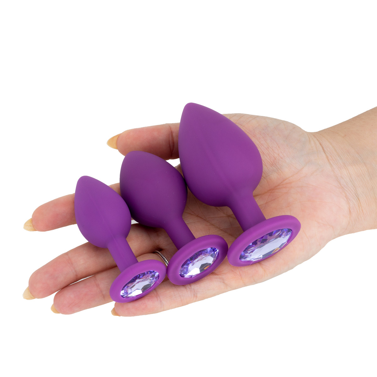 Kit com 3 Tamanhos de Plug Anal em Silicone com Joia na Base - Adão & Eva | Disponível em 2 Cores - 6