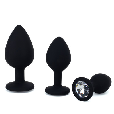Kit com 3 Tamanhos de Plug Anal em Silicone com Joia na Base - Adão & Eva | Disponível em 2 Cores