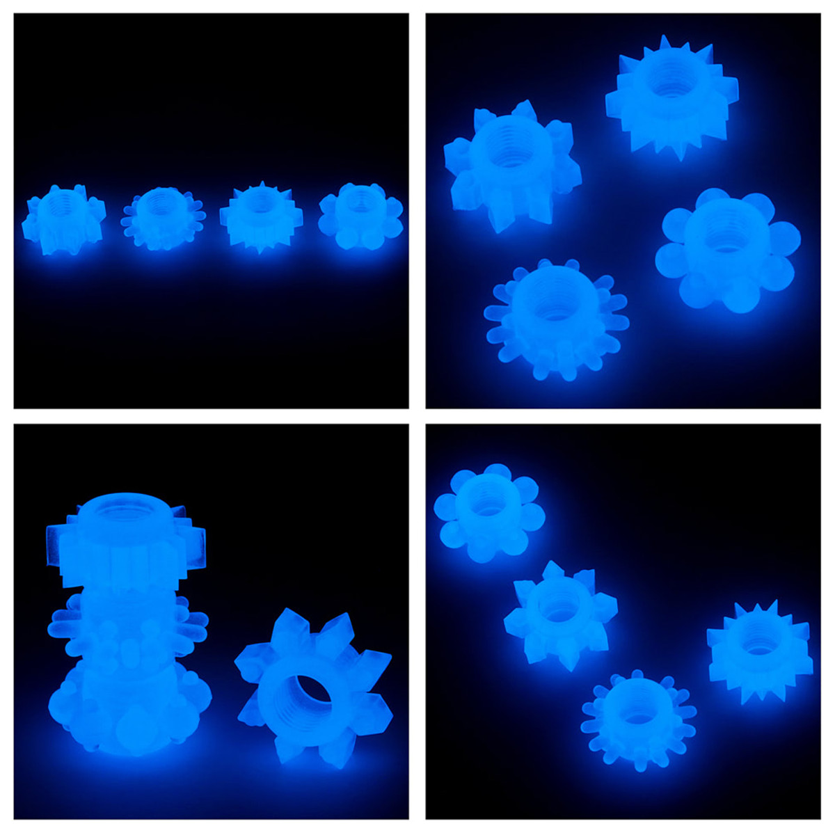 Kit com 4 Anéis Penianos em TPE, Texturizados em Formatos Diferenciados e Efeito Fosforescente - LoveToy Lumino Play - 4