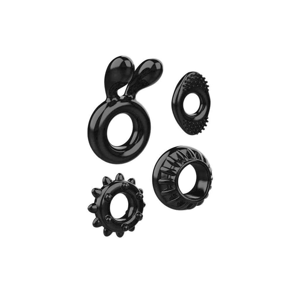 Kit com 4 Anéis Penianos Feito em TPE com Formas e Texturas Diferentes - Zero Tolerance Ring My Bell - 4