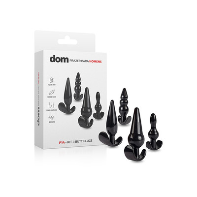 Foto 1 do produto Kit de 4 Plugs Anais em Silicone com Tamanhos Graduais e Formatos Estimuladores - Dom P14