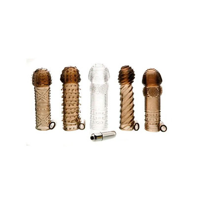 Kit com 5 Capas Penianas em Silicone com Texturas Diversas e Bullet Vibratório - Adam & Eve Penis Sleeve Kit