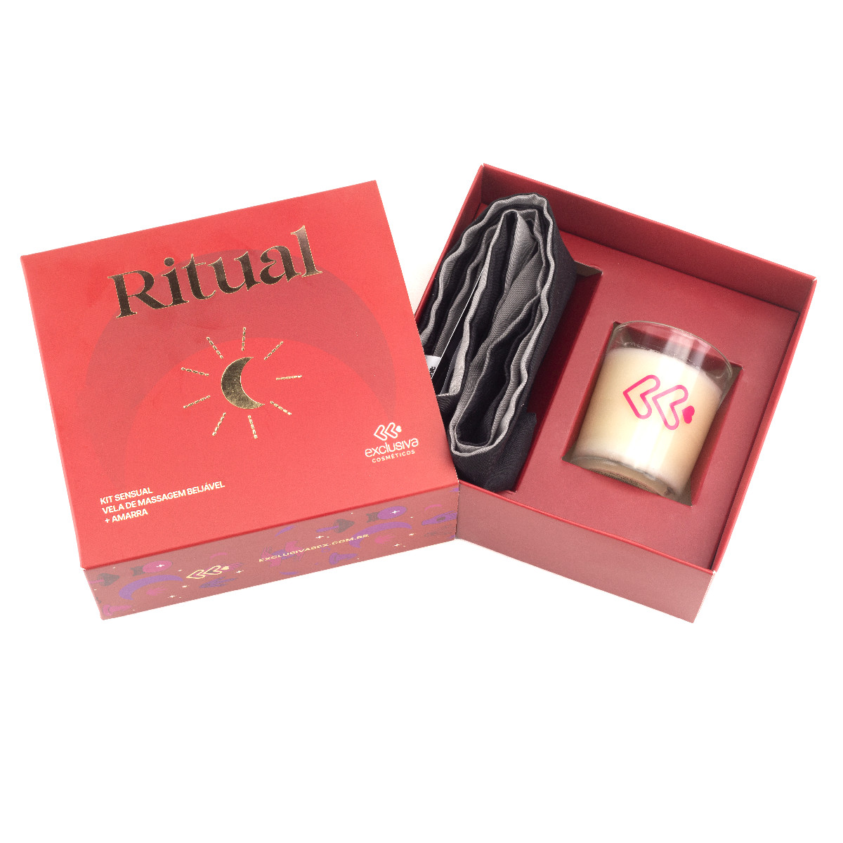 Kit com Amarra e Vela para Massagem Corporal Beijável - Exclusiva Ritual | Disponível em 2 Cores - 2
