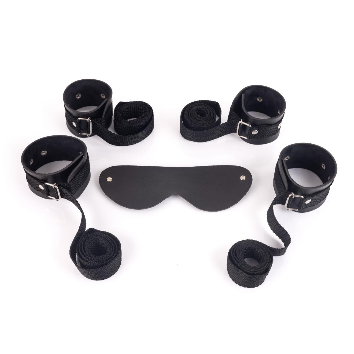 Kit Bondage com Braceletes e Tornozeleiras ajustáveis e Venda para os Olhos em Couro Montana - New Star Couros | Tamanho Único - 2