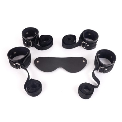 Foto 2 do produto Kit Bondage com Braceletes e Tornozeleiras ajustáveis e Venda para os Olhos em Couro Montana - New Star Couros | Tamanho Único