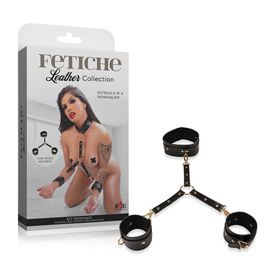 Foto 1 do produto Kit Bondage Coleira com Suporte para Bracelete - A&E Fetiche Leather Collection