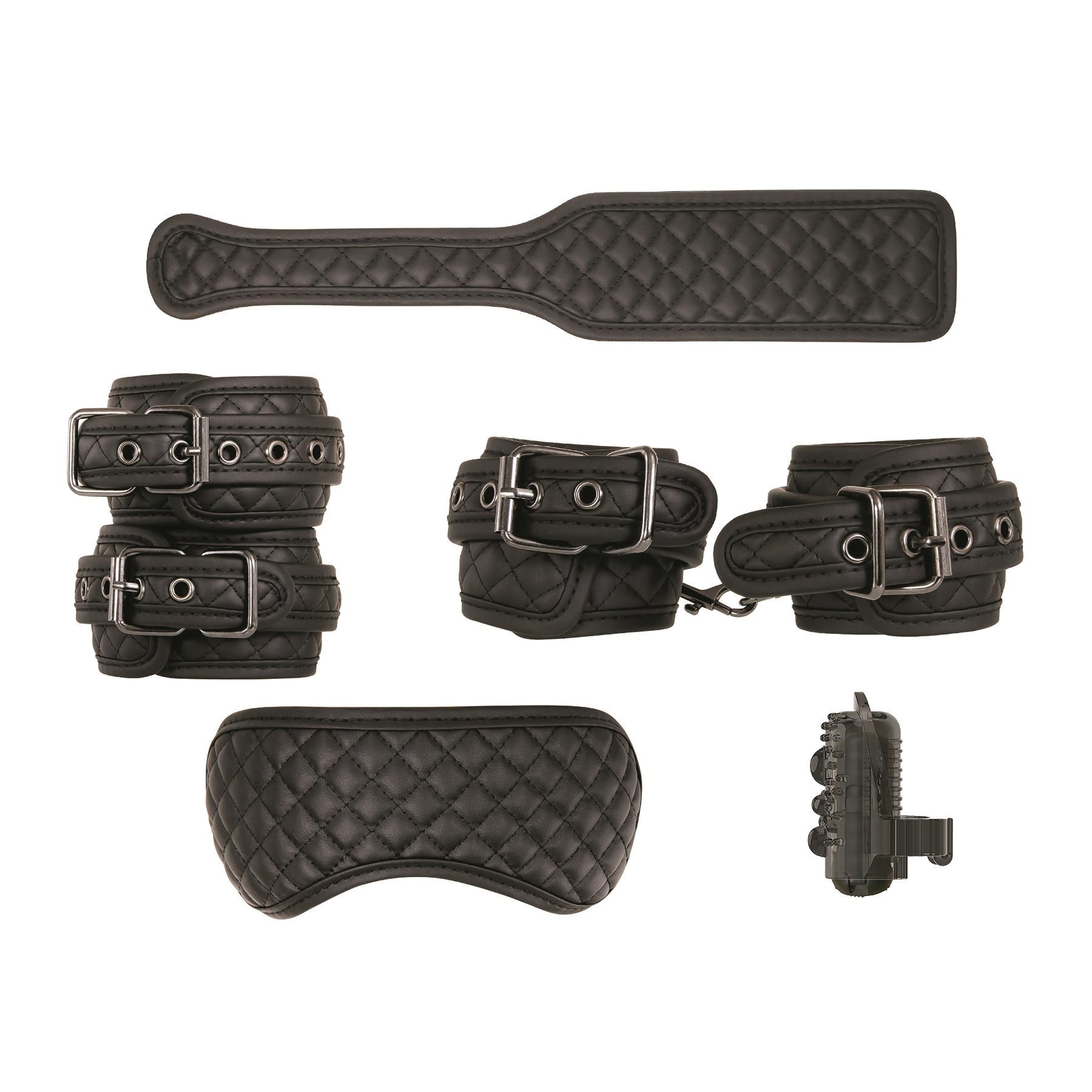 Kit Bondage em couro Sintético com Par de Algemas e Tornozeleiras, Venda para os Olhos, Palmatória e Vibrador de Dedo - Adam & Eve Eve's Fetish Dreams - 8