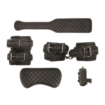 Foto 8 do produto Kit Bondage em couro Sintético com Par de Algemas e Tornozeleiras, Venda para os Olhos, Palmatória e Vibrador de Dedo - Adam & Eve Eve's Fetish Dreams