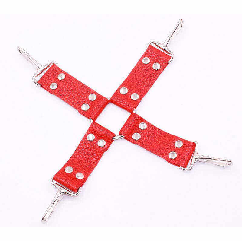 Kit Bondage - Kit com Algema, Tornozeleira, Coleira, Venda, Guia, Chicote e Mordaça - Contém 7 Itens | Cor: Vermelho - 7