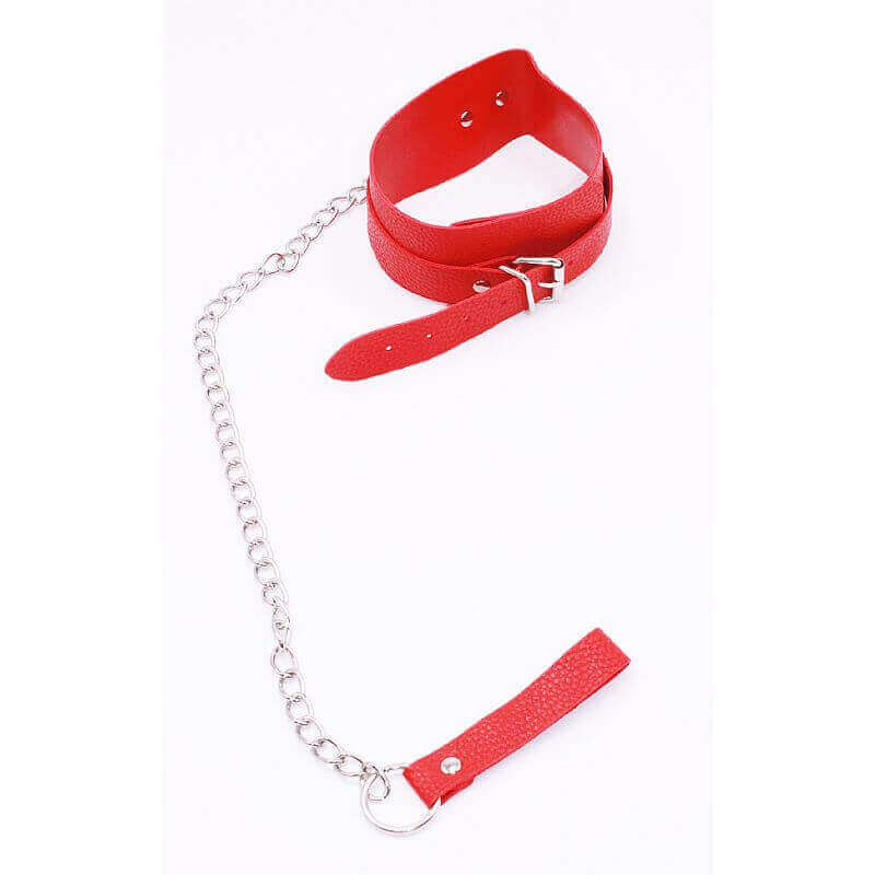 Kit Bondage - Kit com Algema, Tornozeleira, Coleira, Venda, Guia, Chicote e Mordaça - Contém 7 Itens | Cor: Vermelho - 11