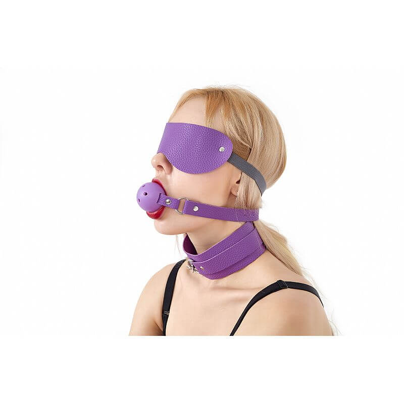 Kit Bondage - Kit com Algema, Tornozeleira, Coleira, Venda, Guia, Chicote e Mordaça - Contém 7 Itens | Cor: Lilás - 3