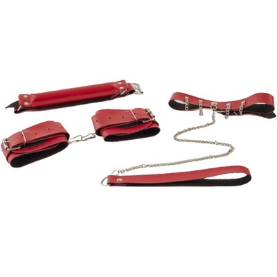 Kit Bondage Sexy com Algemas Ajustáveis, Coleira, Guia e Mordaça em Couro Sintético - Brasil Fetiche | Disponível em 2 Cores