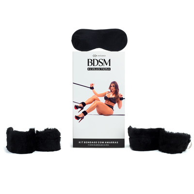 Foto 1 do produto Kit Bondage com Venda para os Olhos em Couro Montana e 4 Amarras em Pelúcia - Exclusiva Linha Sado