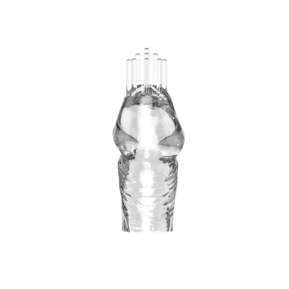 Kit em Silicone com 2 Capas Texturizadas para Glande e 3 Anéis Penianos de Tamanho Gradual - JG Penis Cover Set-Clear - 4