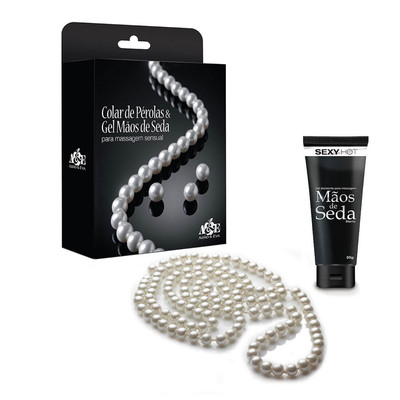 Kit com Colar de Pérolas e Gel Mãos de Seda para Massagem Sensual