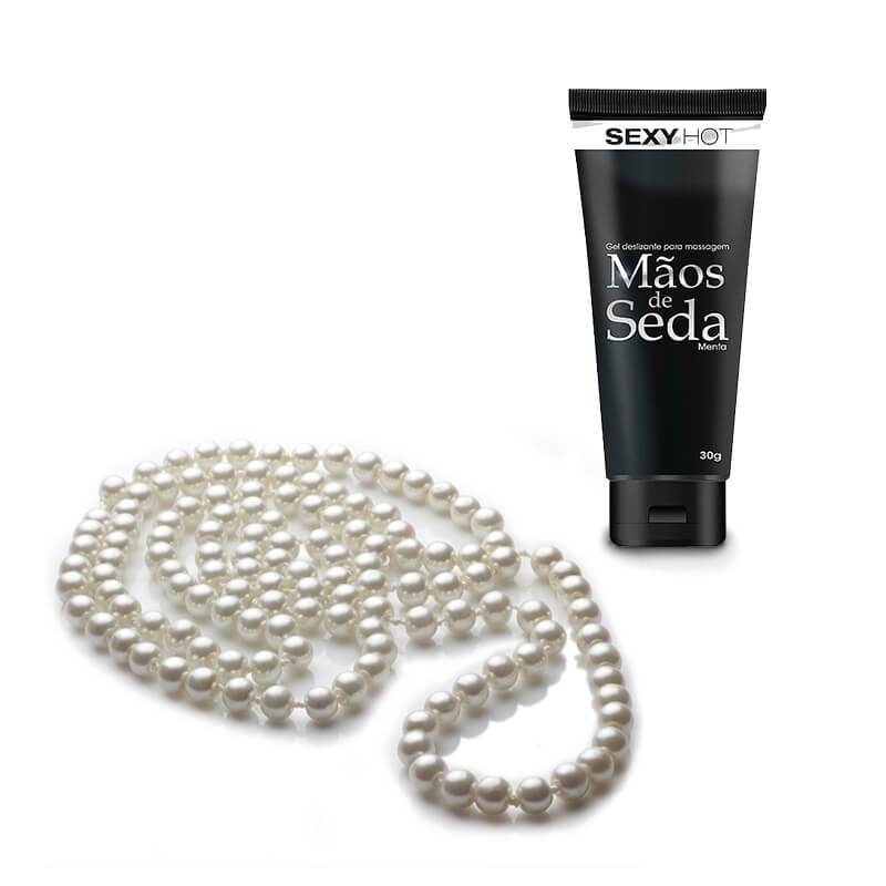 Kit com Colar de Pérolas e Gel Mãos de Seda para Massagem Sensual - 4