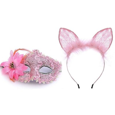 Foto 2 do produto Kit Fetiche II com Plug Rabo de Raposa, Tiara de Gatinha, Grampos para os Seios em Metal com Guizo, Máscara Decorada e Mordaça Bola - Sexy Import