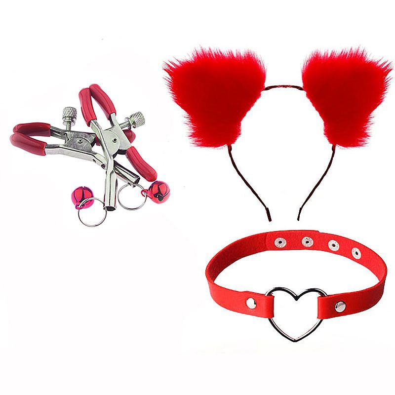 Kit Fetiche em Pelúcia com Tiara de Orelha, Plug Anal com Rabo de Coelho, Grampos Para os Seios com Guizo e Coleira de Coração - Sexy Import | Disponível em 2 Cores - 3