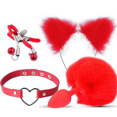 Foto 1 do produto Kit Fetiche em Pelúcia com Tiara de Orelha, Plug Anal com Rabo de Coelho, Grampos Para os Seios com Guizo e Coleira de Coração - Sexy Import | Disponível em 2 Cores
