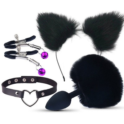 Foto 11 do produto Kit Fetiche em Pelúcia com Tiara de Orelha, Plug Anal com Rabo de Coelho, Grampos Para os Seios com Guizo e Coleira de Coração - Sexy Import | Disponível em 2 Cores