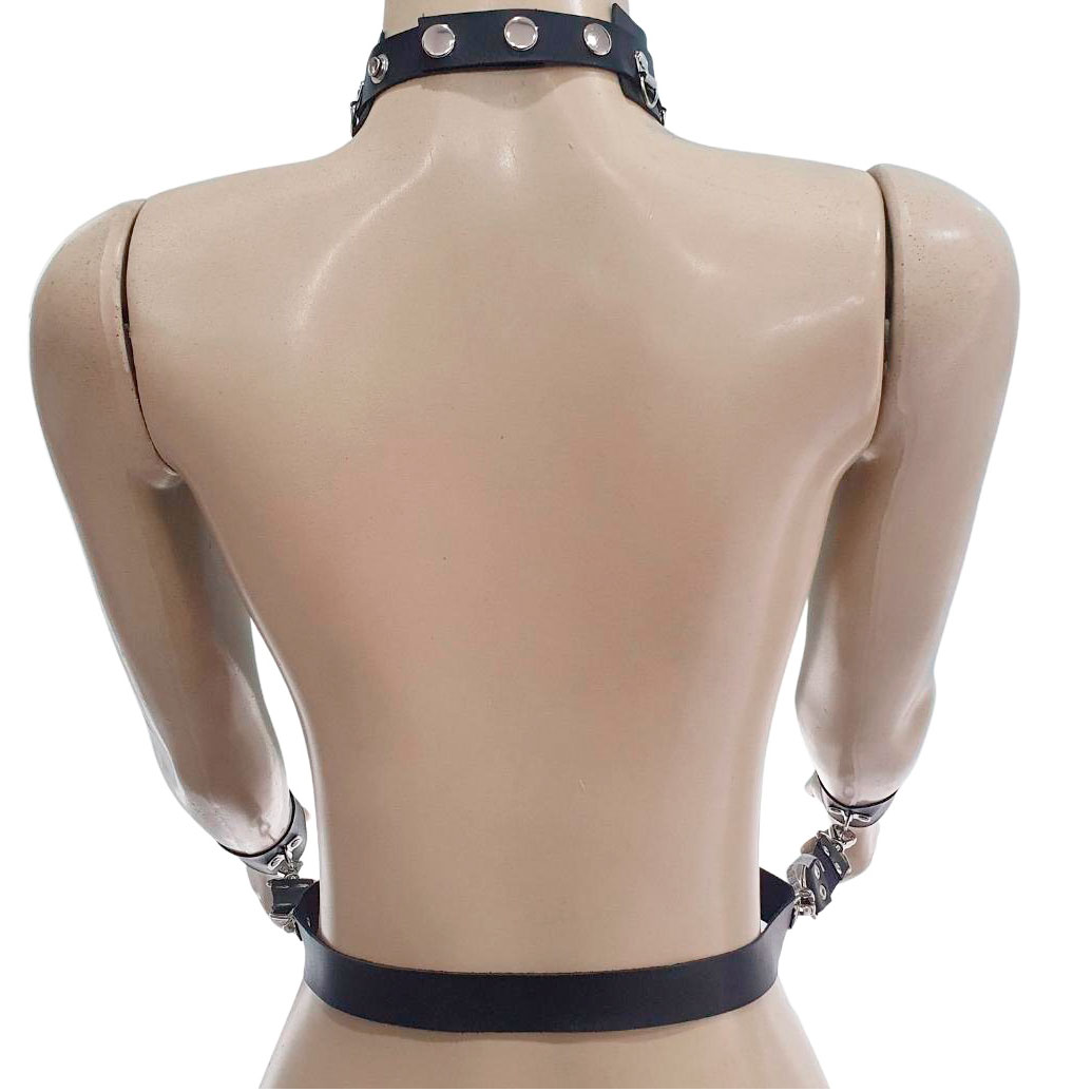 Kit Harness com Algema e Coleira em Couro Sintético e Detalhe em Níquel - Steves Designer - 2