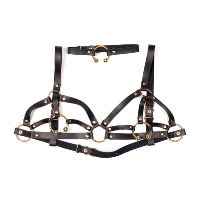 Foto 2 do produto Kit Harness Perséfone Gold com Gargantilha em Couro Montana - New Star Couros | Disponível em 2 Tamanhos