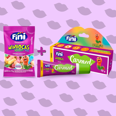 Kit com Hidratante Labial Diário com Alto Poder de Hidratação e Balas de Sabor Minhocas Azedinhas - Carmed Fini Incolor | 2 Itens