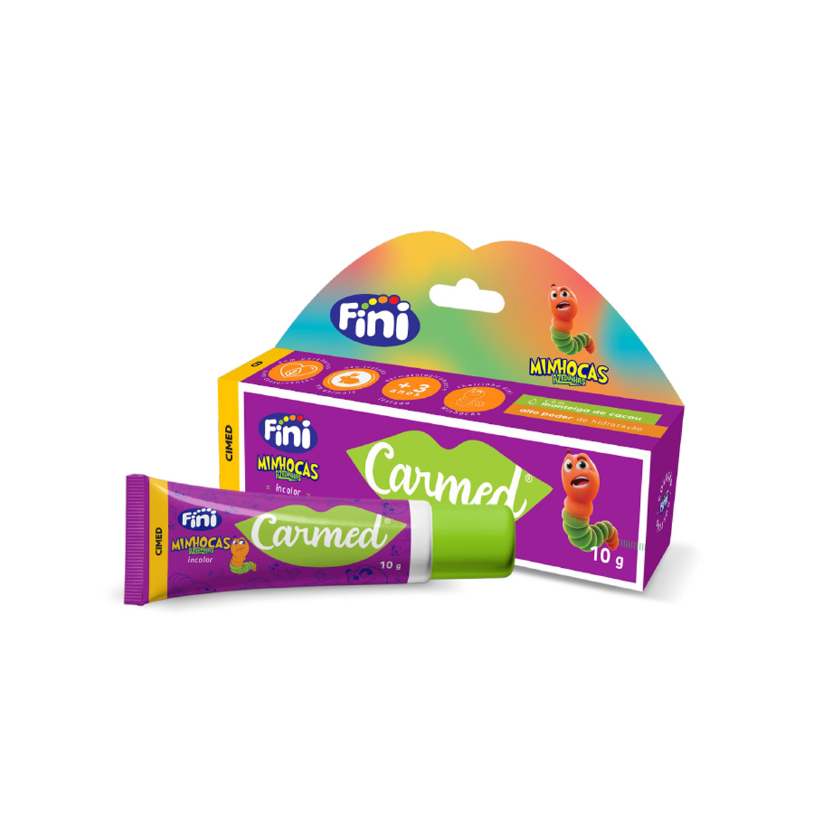 Kit com Hidratante Labial Diário com Alto Poder de Hidratação e Balas de Sabor Minhocas Azedinhas - Carmed Fini Incolor | 2 Itens - 2