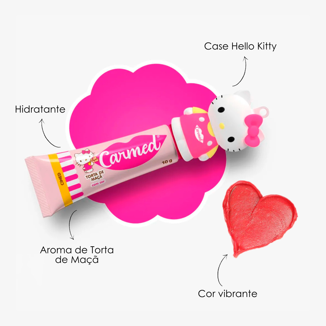 Kit de Hidratante Labial Diário com Cor, Aroma Torta de Maçã e Case Hello Kitty - Carmed | 10g - 2