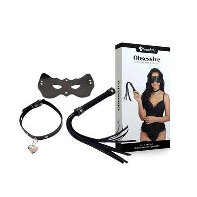 Kit Lamour com Gargantilha de Pingente de Coração, Chicote de Tiras e Máscara com Elástico - New Star Couros