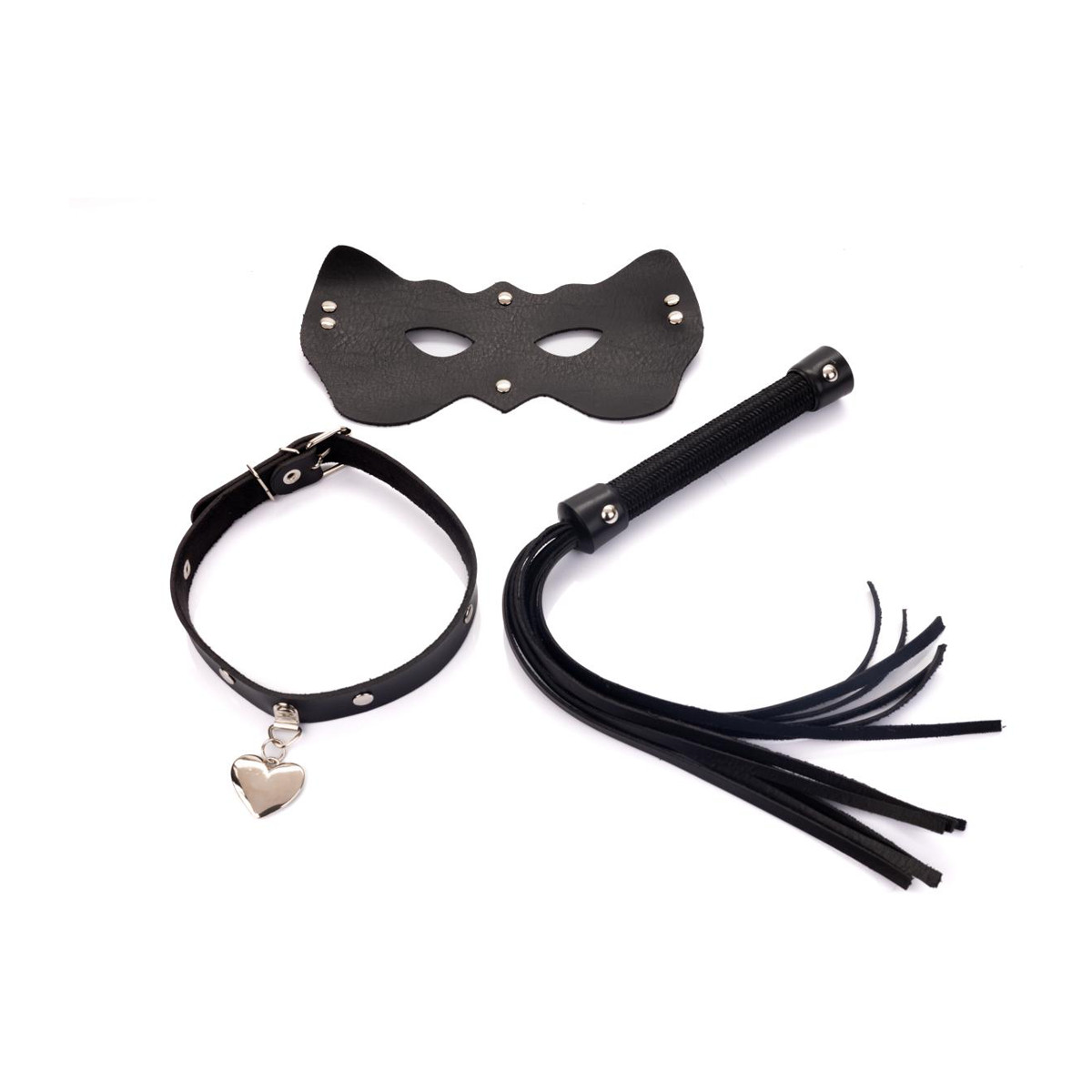 Kit Lamour com Gargantilha de Pingente de Coração, Chicote de Tiras e Máscara com Elástico - New Star Couros - 2