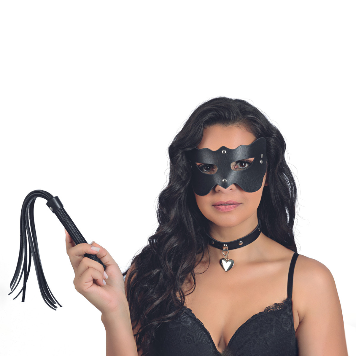 Kit Lamour com Gargantilha de Pingente de Coração, Chicote de Tiras e Máscara com Elástico - New Star Couros - 3