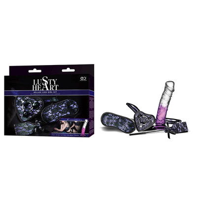 Kit Luxo com Cinta Peniana, Prótese Peniana Realística Translucida, Venda e Chibata - Lusty Heart