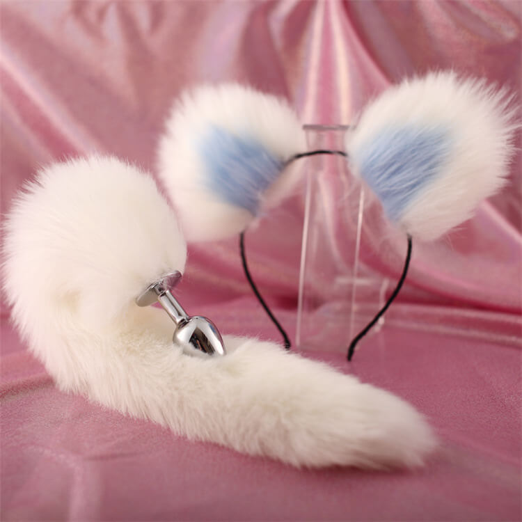 Kit com Plug Anal Feito em Metal com Rabo Artificial e Tiara com Orelhas de Gatinha - 5