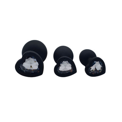 Foto 3 do produto Kit Plug Anal em Silicone com Tamanhos Diferentes e Joia na Base no Formato de Coração - Intt Toys | 3 Itens