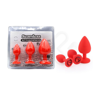 Foto 4 do produto Kit Plug Anal em Silicone com Tamanhos Diferentes e Joia em sua Base - Seamless Butt Plug Starting Kit | Disponível em 8 Cores