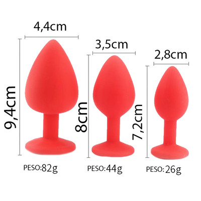 Foto 5 do produto Kit Plug Anal em Silicone com Tamanhos Diferentes e Joia em sua Base - Seamless Butt Plug Starting Kit | Disponível em 8 Cores