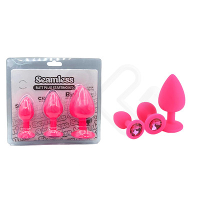 Foto 18 do produto Kit Plug Anal em Silicone com Tamanhos Diferentes e Joia em sua Base - Seamless Butt Plug Starting Kit | Disponível em 8 Cores